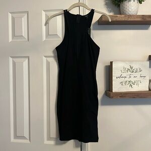 LULUS BLACK DEEP V SEE THROUGH CHEST MINI DRESS